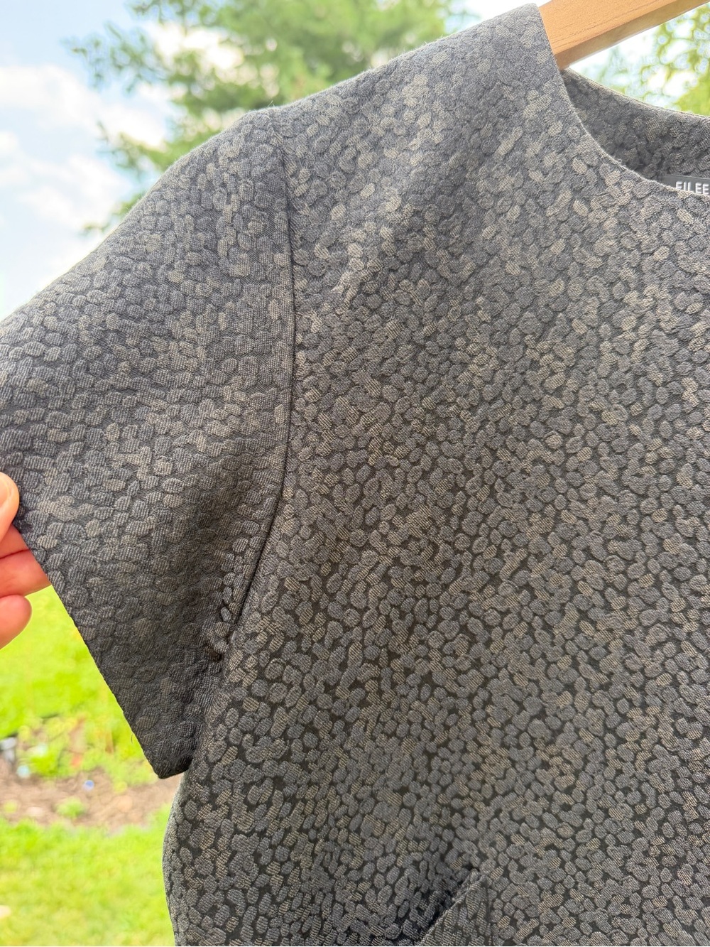 Eileen Fisher XS Silk Blend Textured Open Front Cropped Jacket Short Sleeve Grey - Picture 5 of 13